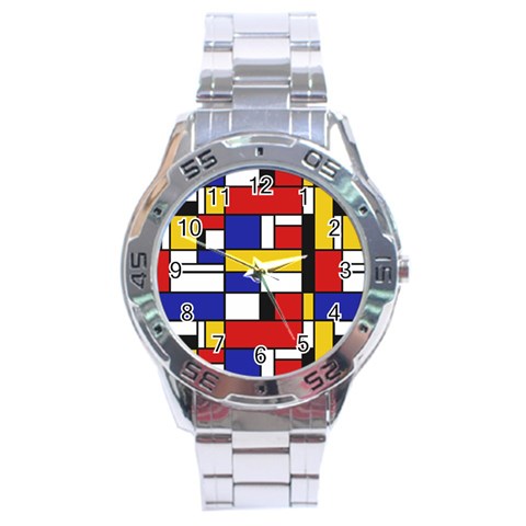 Stripes And Colors Textile Pattern Retro Stainless Steel Analogue Watch from ArtsNow.com Front