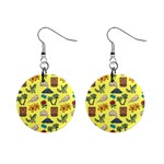 Tropical Island Tiki Parrots, Mask And Palm Trees Mini Button Earrings