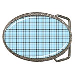 Sky blue tartan plaid pattern, with black lines Belt Buckles