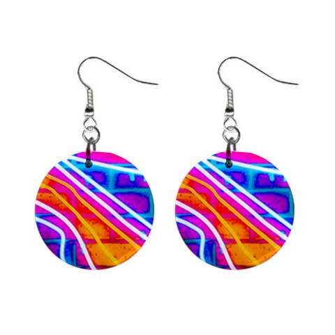 Pop Art Neon Wall Mini Button Earrings from ArtsNow.com Front