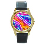 Pop Art Neon Wall Round Gold Metal Watch