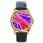 Pop Art Neon Lights Round Gold Metal Watch