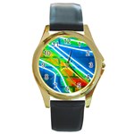 Pop Art Neon Wall Round Gold Metal Watch