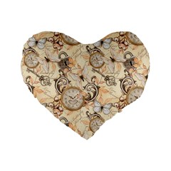 Clock Butterfly Pattern Standard 16  Premium Flano Heart Shape Cushions from ArtsNow.com Front