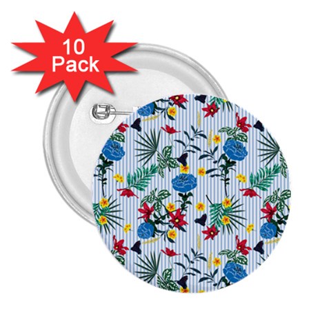 Blue Floral Stripes 2.25  Buttons (10 pack)  from ArtsNow.com Front