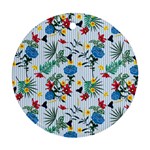 Blue Floral Stripes Round Ornament (Two Sides)