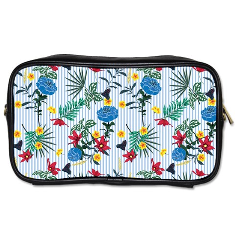 Blue Floral Stripes Toiletries Bag (Two Sides) from ArtsNow.com Front