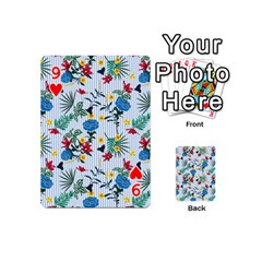 Blue Floral Stripes Playing Cards 54 Designs (Mini) from ArtsNow.com Front - Heart9