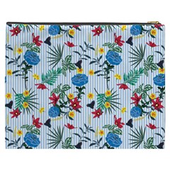 Blue Floral Stripes Cosmetic Bag (XXXL) from ArtsNow.com Back