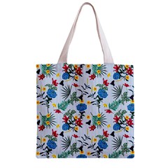 Blue Floral Stripes Zipper Grocery Tote Bag from ArtsNow.com Front