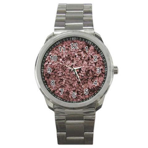 Red Leaves Photo Pattern Sport Metal Watch from ArtsNow.com Front