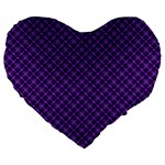 Purple, black and yellow color plaid, retro tartan pattern Large 19  Premium Heart Shape Cushions