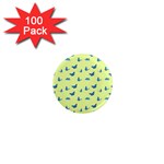 Blue butterflies at lemon yellow, nature themed pattern 1  Mini Magnets (100 pack) 