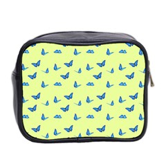 Blue butterflies at lemon yellow, nature themed pattern Mini Toiletries Bag (Two Sides) from ArtsNow.com Back
