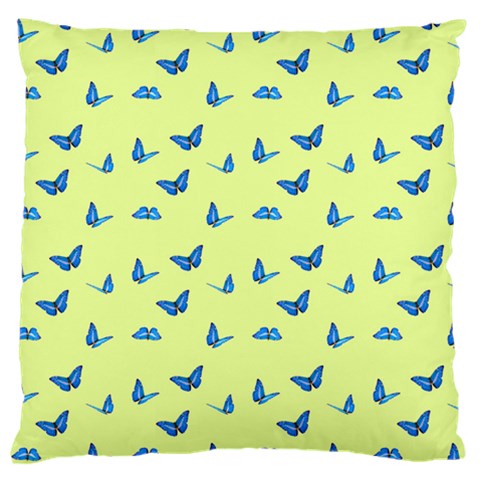 Blue butterflies at lemon yellow, nature themed pattern Large Cushion Case (One Side) from ArtsNow.com Front