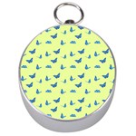 Blue butterflies at lemon yellow, nature themed pattern Silver Compasses