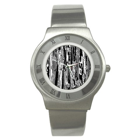 Black And White Abstract Linear Print Stainless Steel Watch from ArtsNow.com Front
