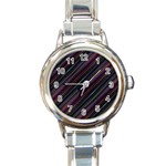 Dark Multicolored Striped Print Design Dark Multicolored Striped Print Design Round Italian Charm Watch