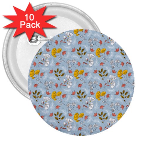 Blue Florals 3  Buttons (10 pack)  from ArtsNow.com Front