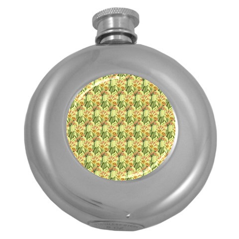 Green Pastel Pattern Round Hip Flask (5 oz) from ArtsNow.com Front