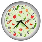 Seamless Pattern With Vegetables  Delicious Vegetables Wall Clock (Silver)