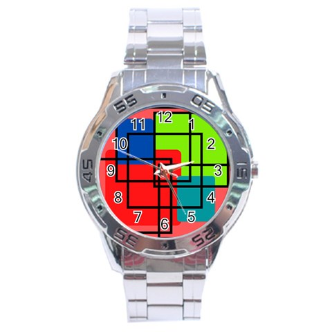 Colorful Rectangle boxes Stainless Steel Analogue Watch from ArtsNow.com Front