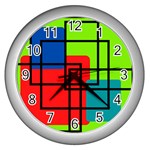 Colorful Rectangle boxes Wall Clock (Silver)