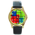 Colorful Rectangle boxes Round Gold Metal Watch