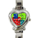 Colorful Rectangle boxes Heart Italian Charm Watch