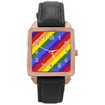 Lgbt Pride Motif Flag Pattern 1 Rose Gold Leather Watch 