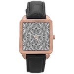 Black And White Ornate Pattern Rose Gold Leather Watch 