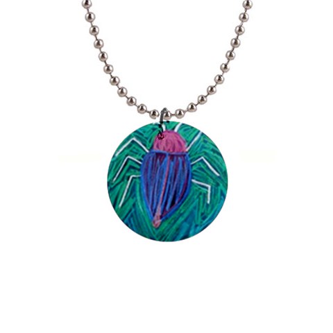 Big Green Bug  1  Button Necklace from ArtsNow.com Front