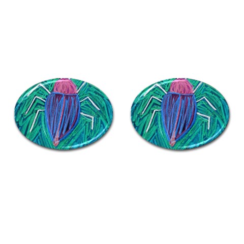 Big Green Bug  Cufflinks (Oval) from ArtsNow.com Front(Pair)