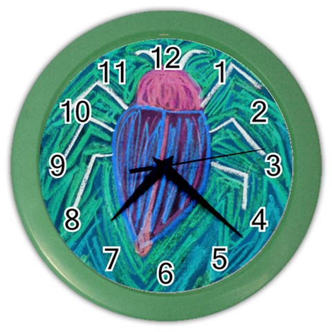 Big Green Bug  Color Wall Clock from ArtsNow.com Front