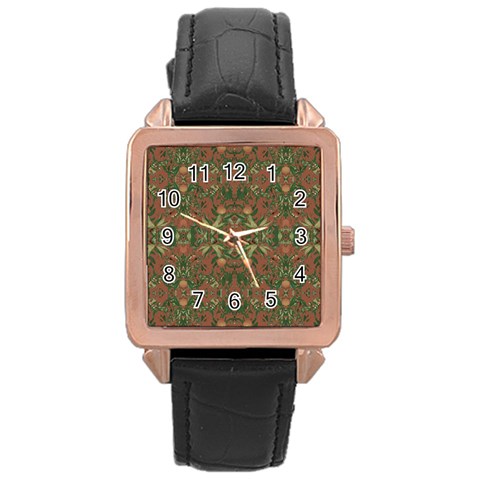 Modern Tropical Motif Print Rose Gold Leather Watch  from ArtsNow.com Front