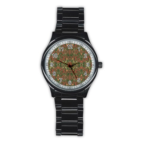 Modern Tropical Motif Print Stainless Steel Round Watch from ArtsNow.com Front
