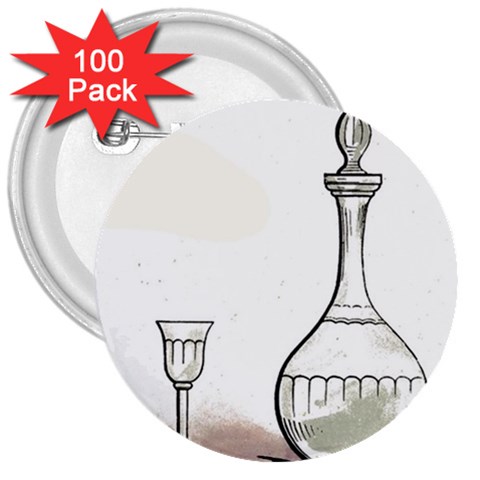 Wine Glass And Decanter 3  Buttons (100 pack)  from ArtsNow.com Front