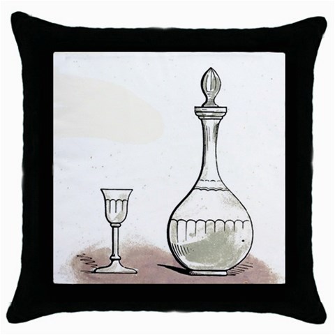 Wine Glass And Decanter Throw Pillow Case (Black) from ArtsNow.com Front