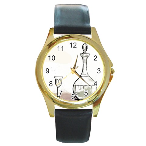 Wine Glass And Decanter Round Gold Metal Watch from ArtsNow.com Front