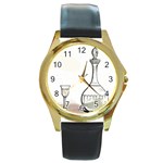 Wine Glass And Decanter Round Gold Metal Watch