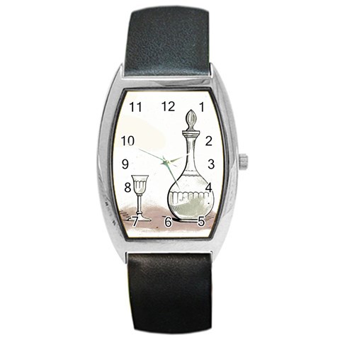 Wine Glass And Decanter Barrel Style Metal Watch from ArtsNow.com Front