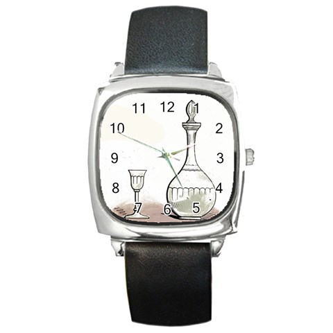 Wine Glass And Decanter Square Metal Watch from ArtsNow.com Front