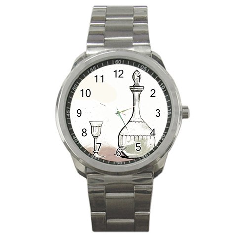 Wine Glass And Decanter Sport Metal Watch from ArtsNow.com Front