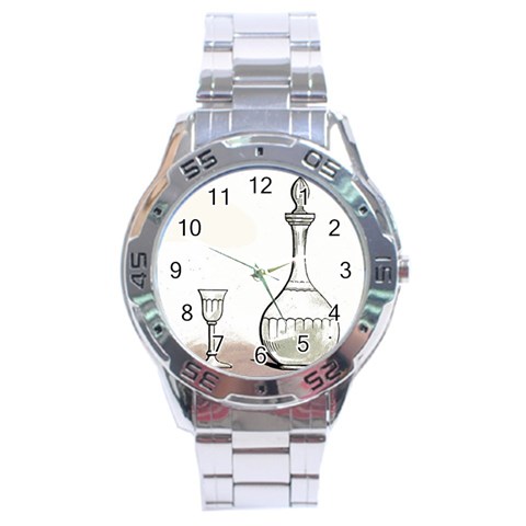 Wine Glass And Decanter Stainless Steel Analogue Watch from ArtsNow.com Front