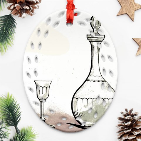 Wine Glass And Decanter Ornament (Oval Filigree) from ArtsNow.com Front