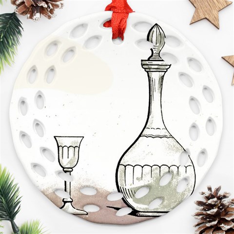Wine Glass And Decanter Round Filigree Ornament (Two Sides) from ArtsNow.com Front