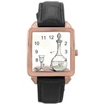 Wine Glass And Decanter Rose Gold Leather Watch 