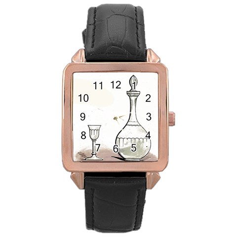 Wine Glass And Decanter Rose Gold Leather Watch  from ArtsNow.com Front