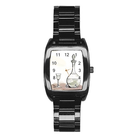Wine Glass And Decanter Stainless Steel Barrel Watch from ArtsNow.com Front
