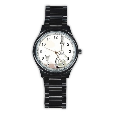 Wine Glass And Decanter Stainless Steel Round Watch from ArtsNow.com Front